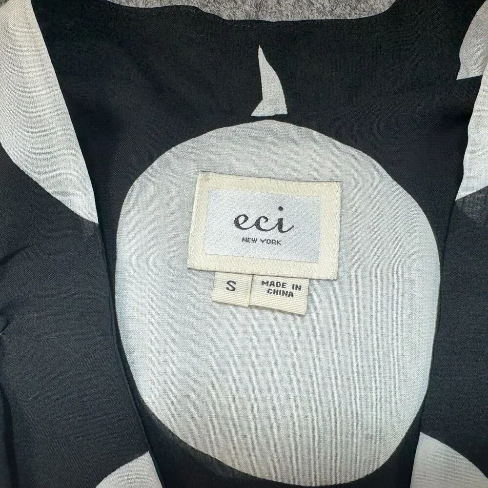 ECI Blouse Sz S Sheer Black White Large Polka Dot Front Buttons VNeck Sleeveless - Picture 7 of 9